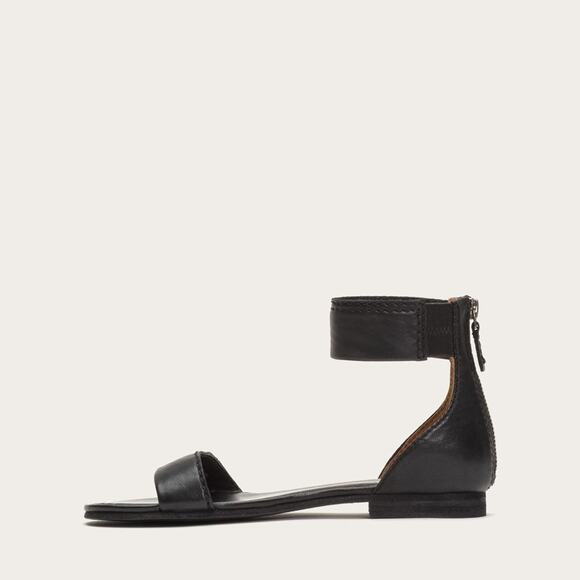 Frye Carson Black Leather Zip Ankle Strap Flat Sandals Size 6 - Picture 1 of 6